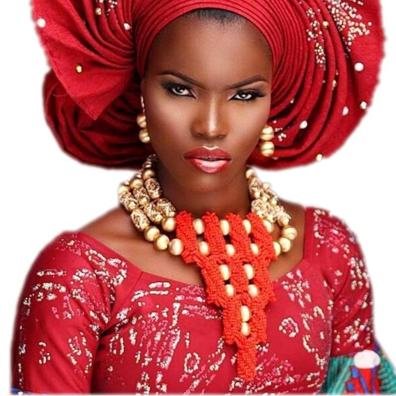 Fashion African Nigerian Wedding Necklace Earrings Bracelet Big Size Orange Coral Beads Jewelry Set For Women Free Shipping