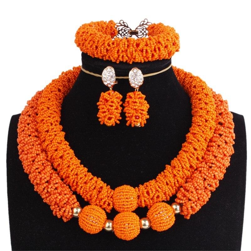 Fashion African Nigerian Wedding Necklace Earrings Bracelet Big Size Orange Coral Beads Jewelry Set For Women Free Shipping