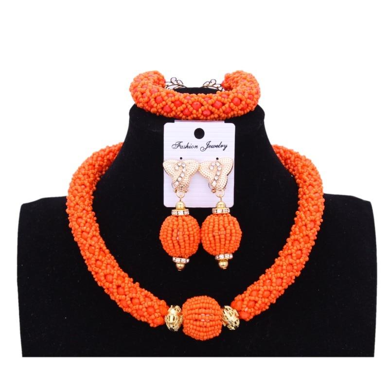 Fashion African Nigerian Wedding Necklace Earrings Bracelet Big Size Orange Coral Beads Jewelry Set For Women Free Shipping