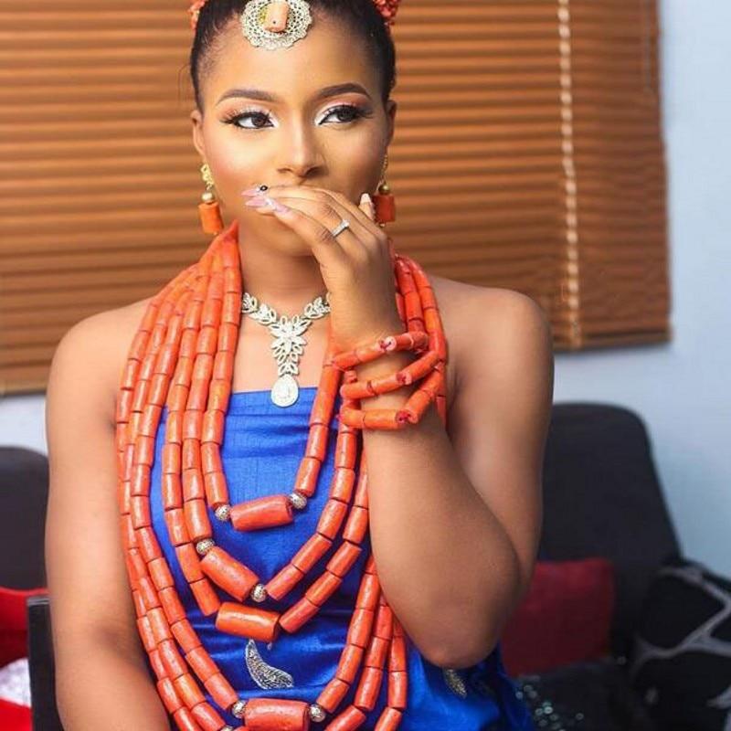 Fashion African Nigerian Wedding Necklace Earrings Bracelet Big Size Orange Coral Beads Jewelry Set For Women Free Shipping