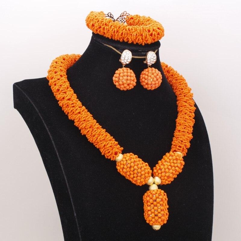 Fashion African Nigerian Wedding Necklace Earrings Bracelet Big Size Orange Coral Beads Jewelry Set For Women Free Shipping