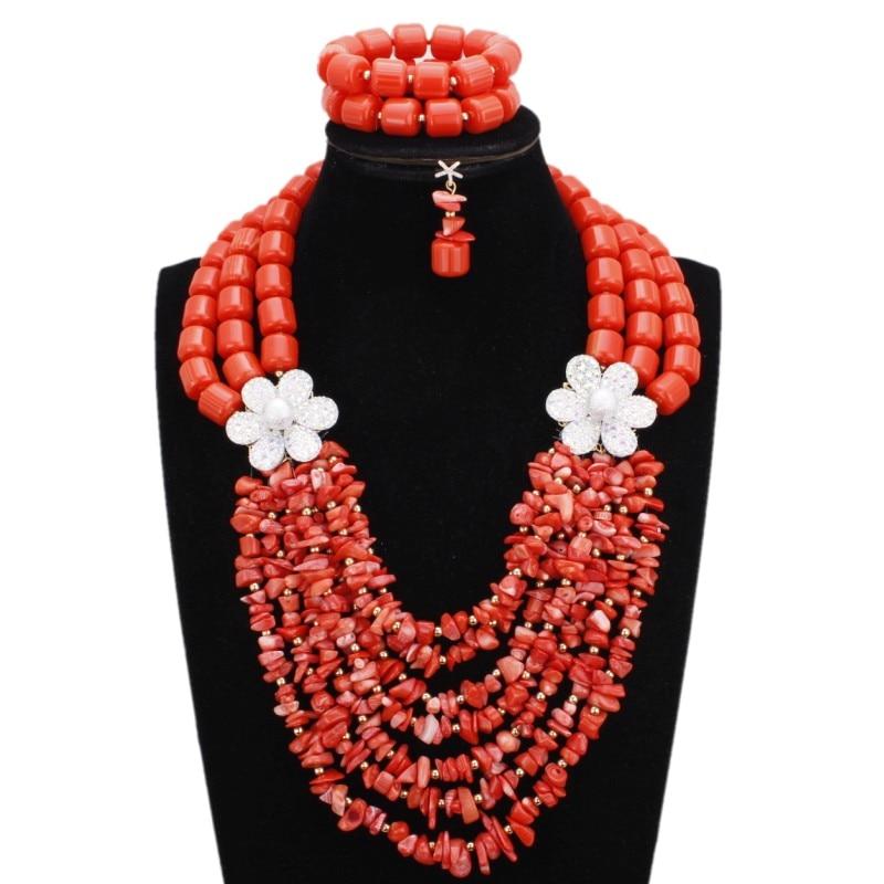 Dudo Store Nigerian Coral Beads For Sale African Bridal Jewelry Set 2019 New Design Wedding Jewellery Set With Beaded Flowers