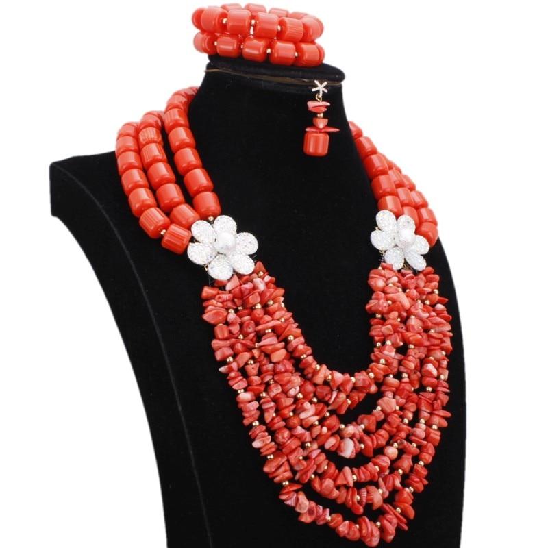 Dudo Store Nigerian Coral Beads For Sale African Bridal Jewelry Set 2019 New Design Wedding Jewellery Set With Beaded Flowers