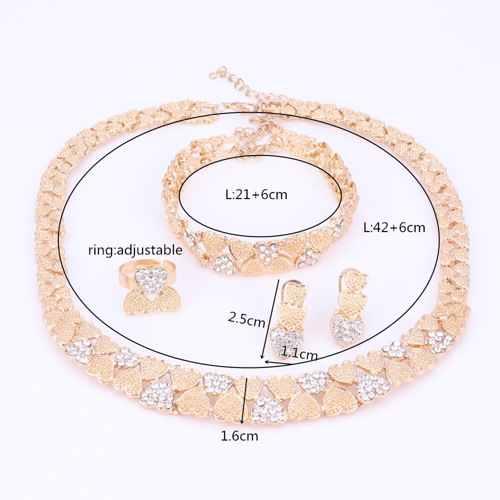 Fashion Heart Shape Necklace Earring Bracelet Ring Fashion Dubai Gold Color Nigerian African Beads Wedding Jewelry Set