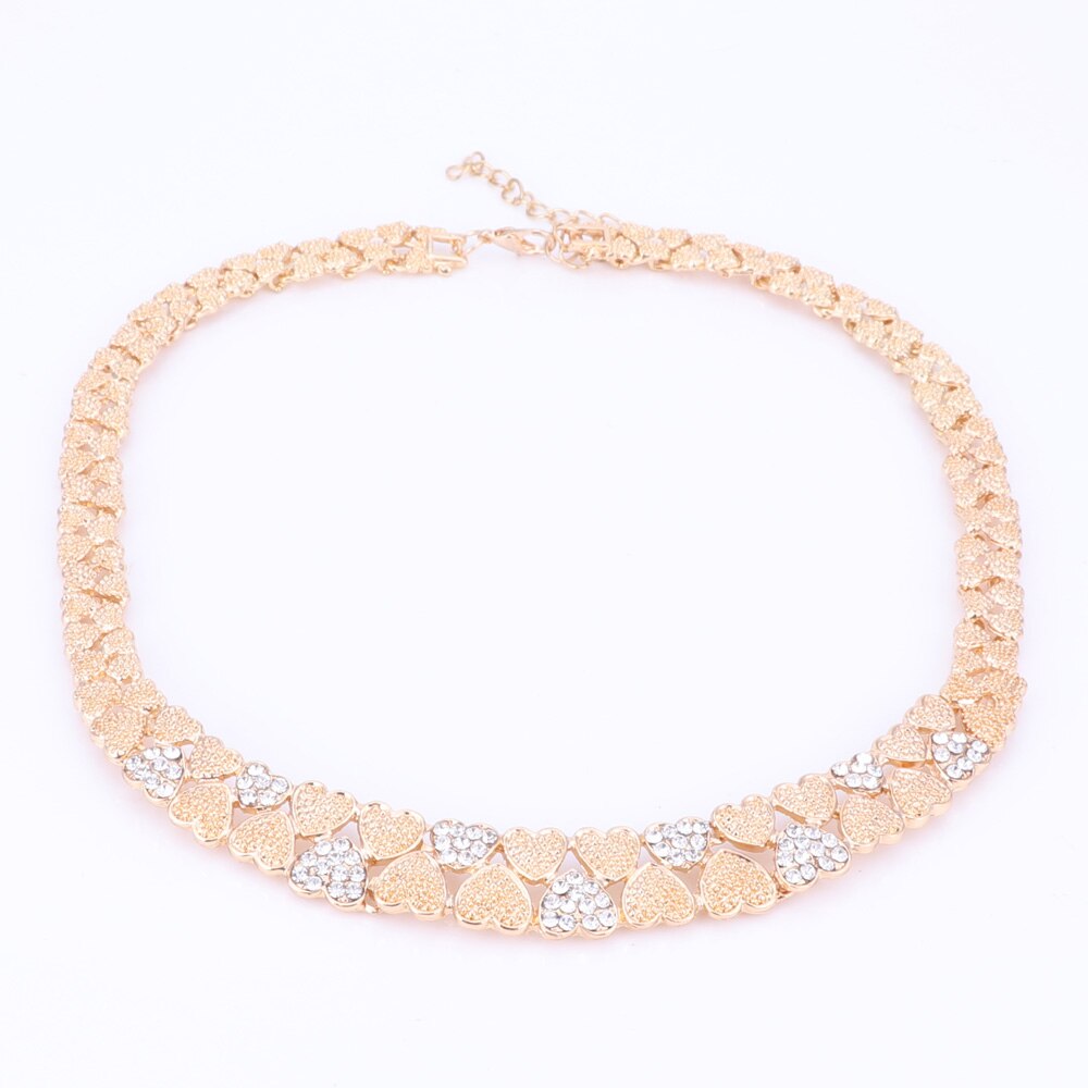 Fashion Heart Shape Necklace Earring Bracelet Ring Fashion Dubai Gold Color Nigerian African Beads Wedding Jewelry Set