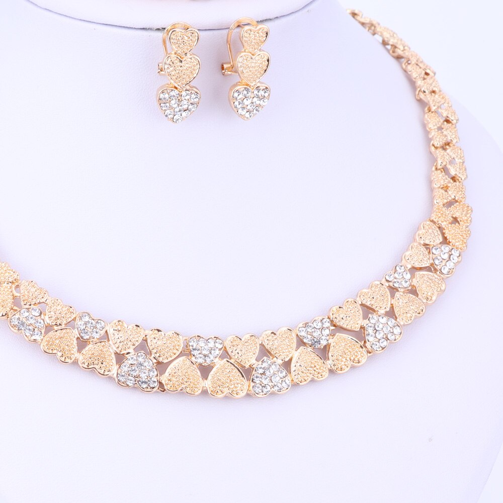 Fashion Heart Shape Necklace Earring Bracelet Ring Fashion Dubai Gold Color Nigerian African Beads Wedding Jewelry Set