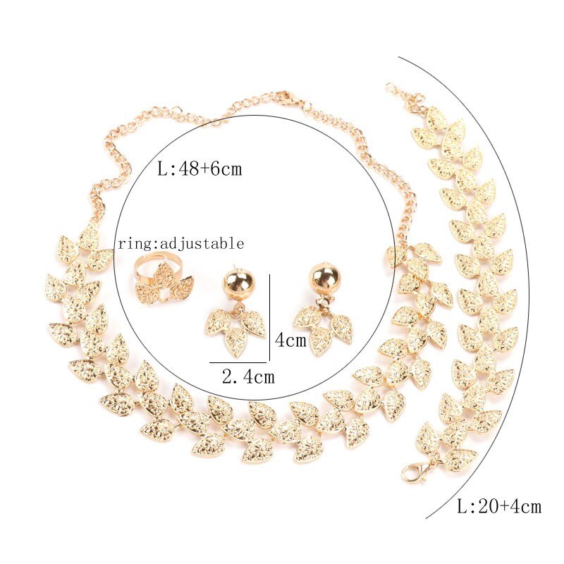 African Beads Jewelry Sets For Women Party Wedding Tree leaf Bridal Dress Accessories Silver Plated Necklace Earrings Set