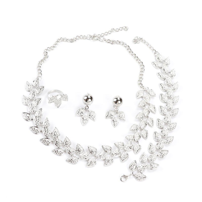 African Beads Jewelry Sets For Women Party Wedding Tree leaf Bridal Dress Accessories Silver Plated Necklace Earrings Set