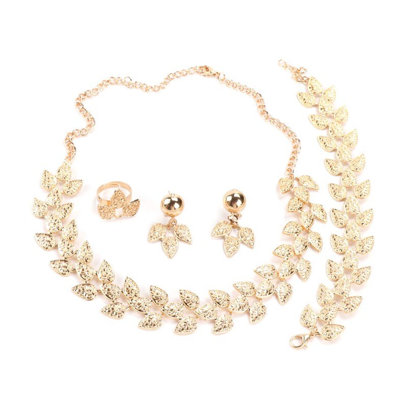 African Beads Jewelry Sets For Women Party Wedding Tree leaf Bridal Dress Accessories Silver Plated Necklace Earrings Set