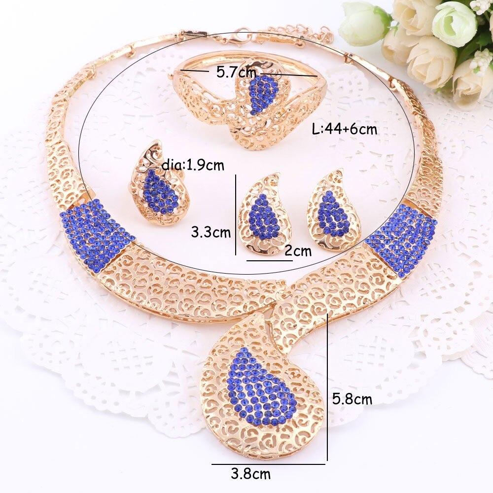 African Beads Jewelry Sets For Women Rhinestone Necklace Earrings Bracelet Ring Bridal Set Fine Gold Color Party Accessories