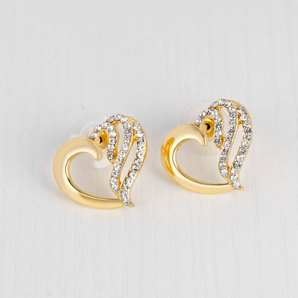Sweet Love Heart Hollow Rhinestones Pendant Necklace Earrings Ring Bracelet Bridal Women Girls Child Fashion Jewelry Sets