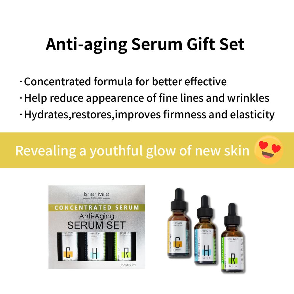 ISNER MILE Anti-aging Serum Gift Set with 30% Vitamin C, 2.5% Retinol, 5000g/mol Hyaluronic Acid Serum, Face Serum Set 30ml*3pcs