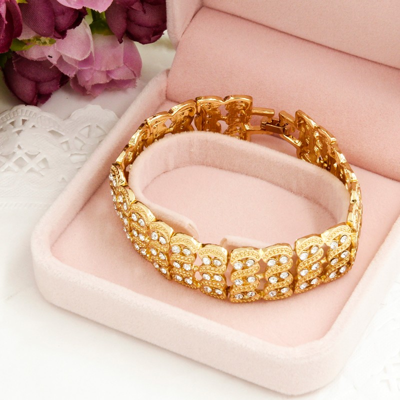 Liffly African Wedding Jewelry Sets Women Fashion Bridal Dubai Gold Crystal Necklace Bracelet Ring Earrings Sets Jewelry