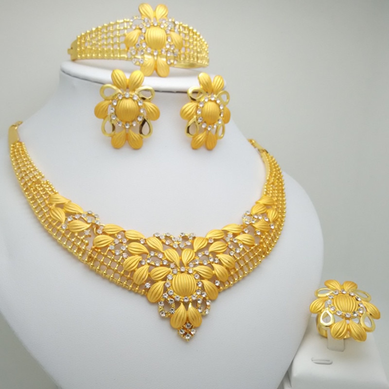 Wholesale Dubai Fine African Beads Jewelry Sets Necklace Bangle Earrings Rings Nigerian Women Wedding Jewelry Sets Big