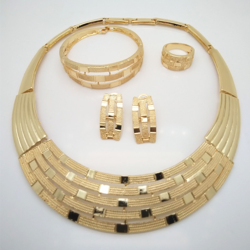 Kingdom Ma African Nigerian Wedding Bridal Big Jewelry Sets Dubai Gold Color Crystal Necklace Bracelet Earrings Ring Set