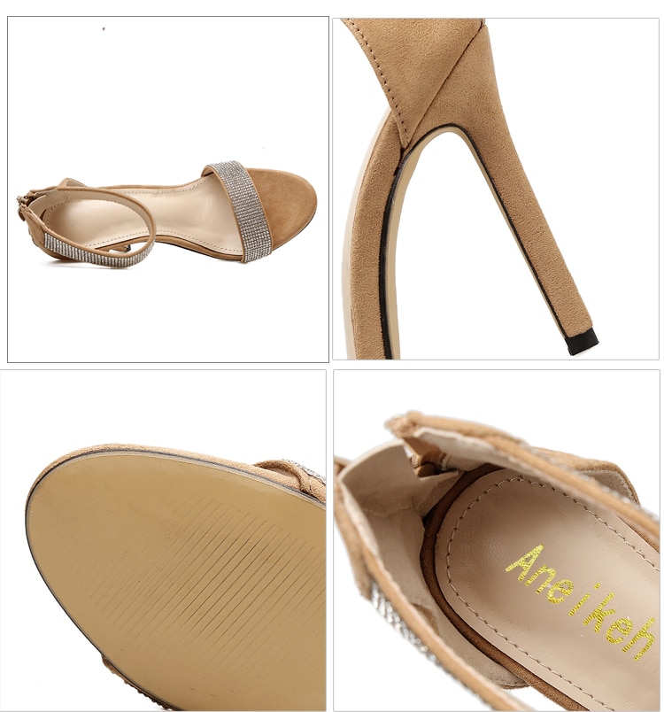 Aneikeh estilo romano NOVEDAD DE VERANO mujeres Sexy Beige brillantina rosada cristal abierto dedo del pie cremallera posterior tacones finos zapatos de fiesta sandalias