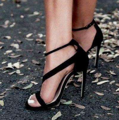 Aneikeh New Fashionable Sexy Design Women Line Style Buckle Thin High Heels Black Faux Suede Open Toe Dress Sandals Shoe Size 42