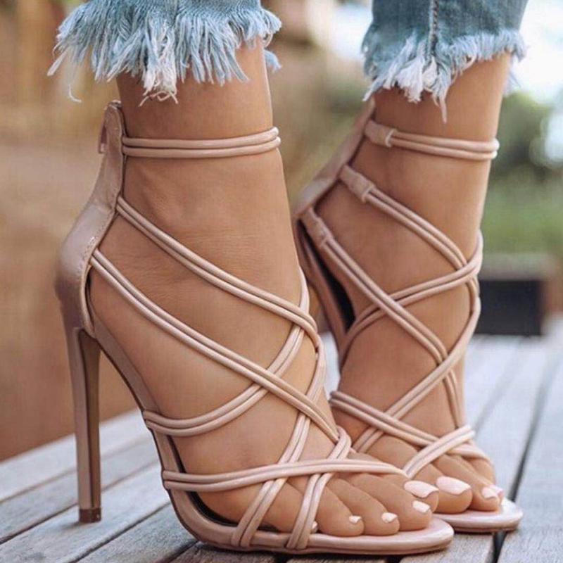 Strappy Black And Gold Peep Toe High Heels Shoes  Womens shoes high heels,  Fashion high heels, Womens high heels