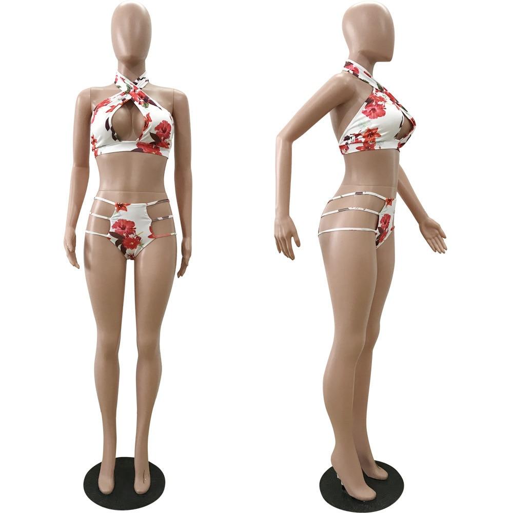 Bikini 2019 3PCS Sets Swimwear Women Sexy Print Beach Wear High Waist Bandage Bikini Set Swimsuit+Cover Up Candigan Bathing Suit