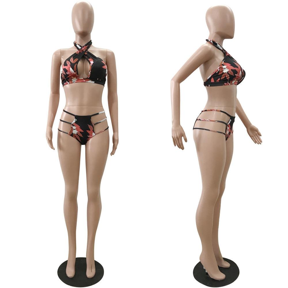 Bikini 2019 3PCS Sets Swimwear Women Sexy Print Beach Wear High Waist Bandage Bikini Set Swimsuit+Cover Up Candigan Bathing Suit