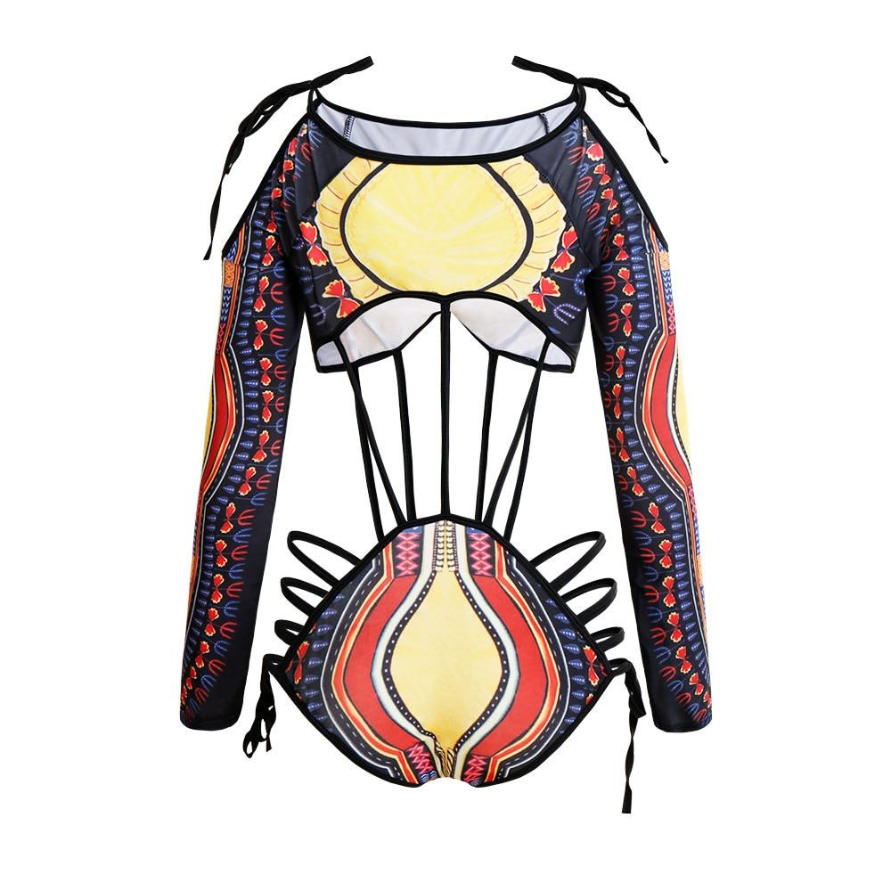 2018 New One Piece Swimsuit Bandage Bodysuit African Sexy Print Swimwear Female High Cut Monokini Women's Swimming Suit Biquini