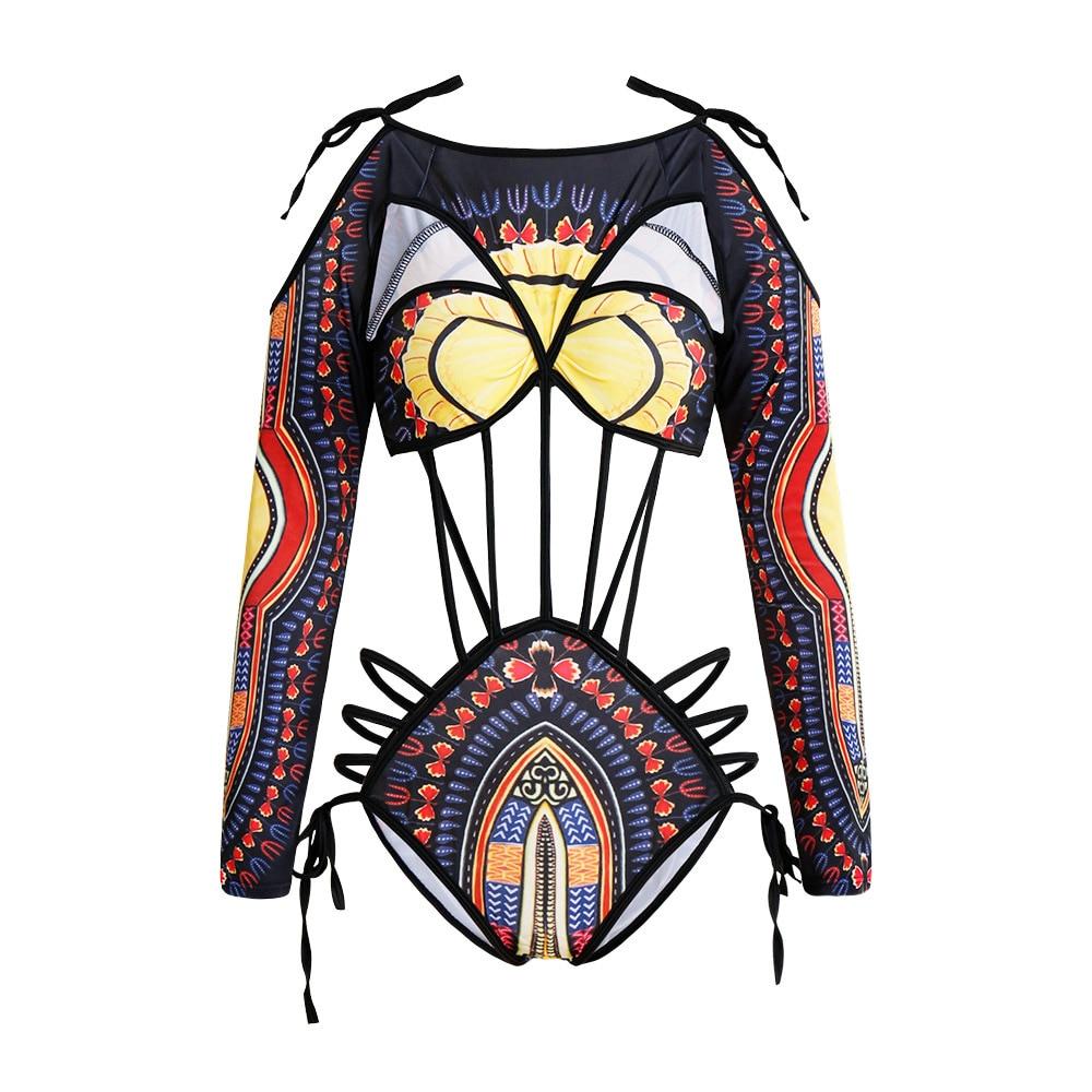 2018 New One Piece Swimsuit Bandage Bodysuit African Sexy Print Swimwear Female High Cut Monokini Women's Swimming Suit Biquini