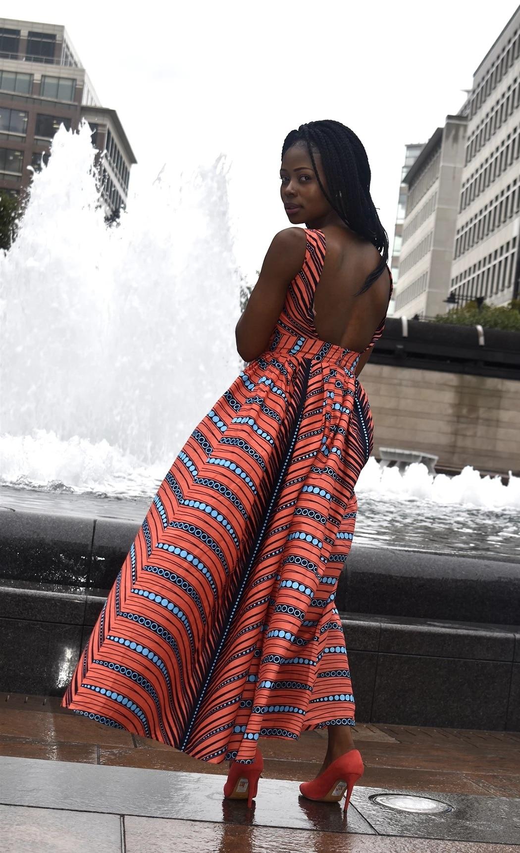 Long African Dress Women Traditional African Clothing Dashiki Ankara Summer Sleeveless Striped Maxi Sundress Elegant 2020