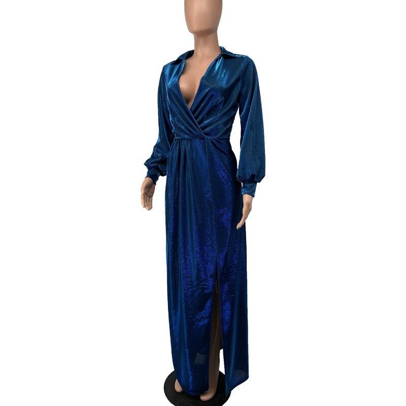 African Dresses For Women Split V Neck Sexy Party Dress Long Tunic Night Club Long Sleeve Pleated Maxi Dresses Africa Clothing