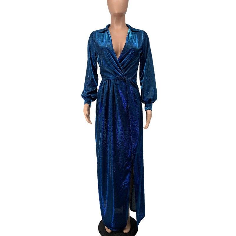 African Dresses For Women Split V Neck Sexy Party Dress Long Tunic Night Club Long Sleeve Pleated Maxi Dresses Africa Clothing