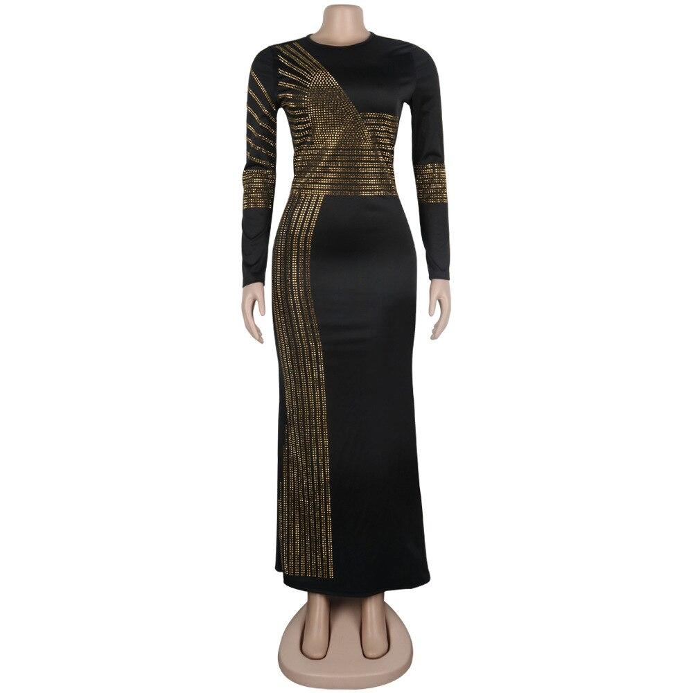 African Maxi Dresses For Women 2020 Black African Long Dress Sequins O-Neck Long Sleeves Daily Dress Evening Dress Party Dress