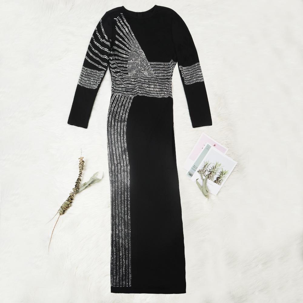 African Maxi Dresses For Women 2020 Black African Long Dress Sequins O-Neck Long Sleeves Daily Dress Evening Dress Party Dress