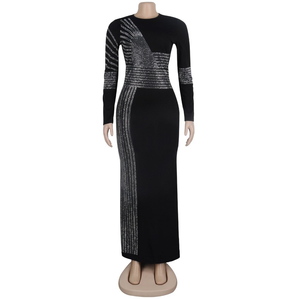 African Maxi Dresses For Women 2020 Black African Long Dress Sequins O-Neck Long Sleeves Daily Dress Evening Dress Party Dress