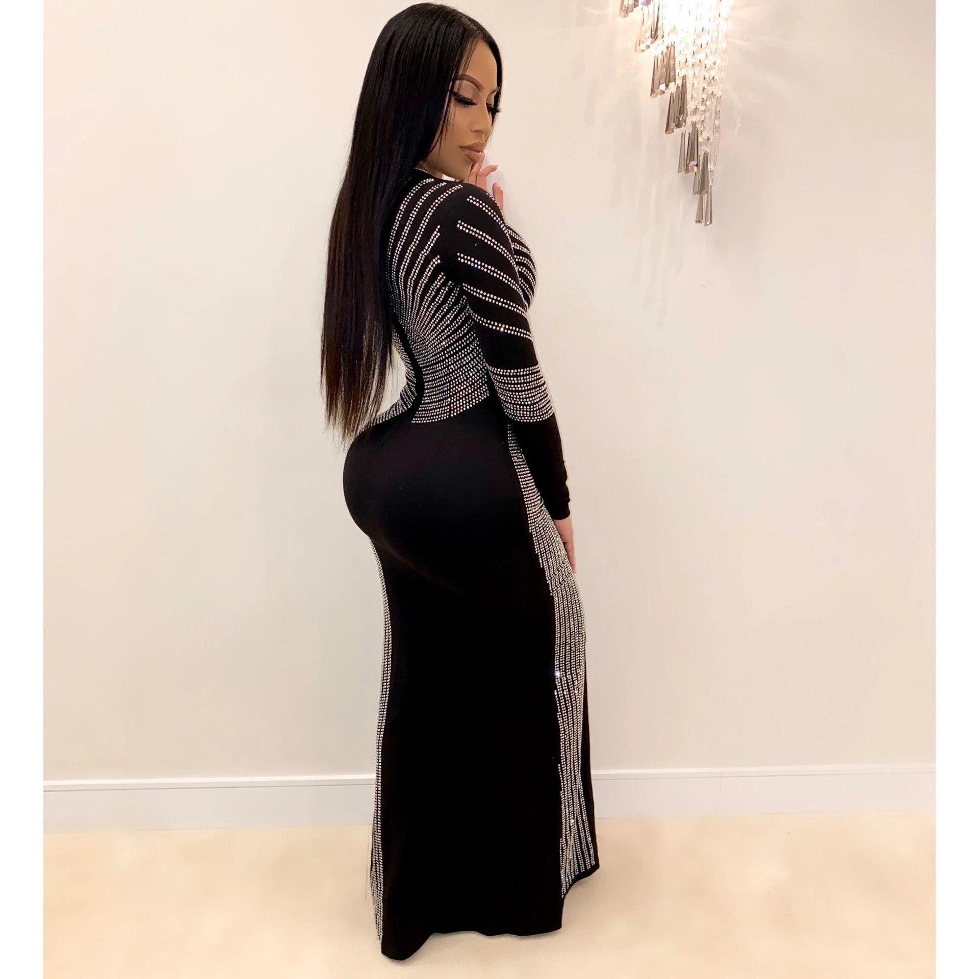 African Maxi Dresses For Women 2020 Black African Long Dress Sequins O-Neck Long Sleeves Daily Dress Evening Dress Party Dress