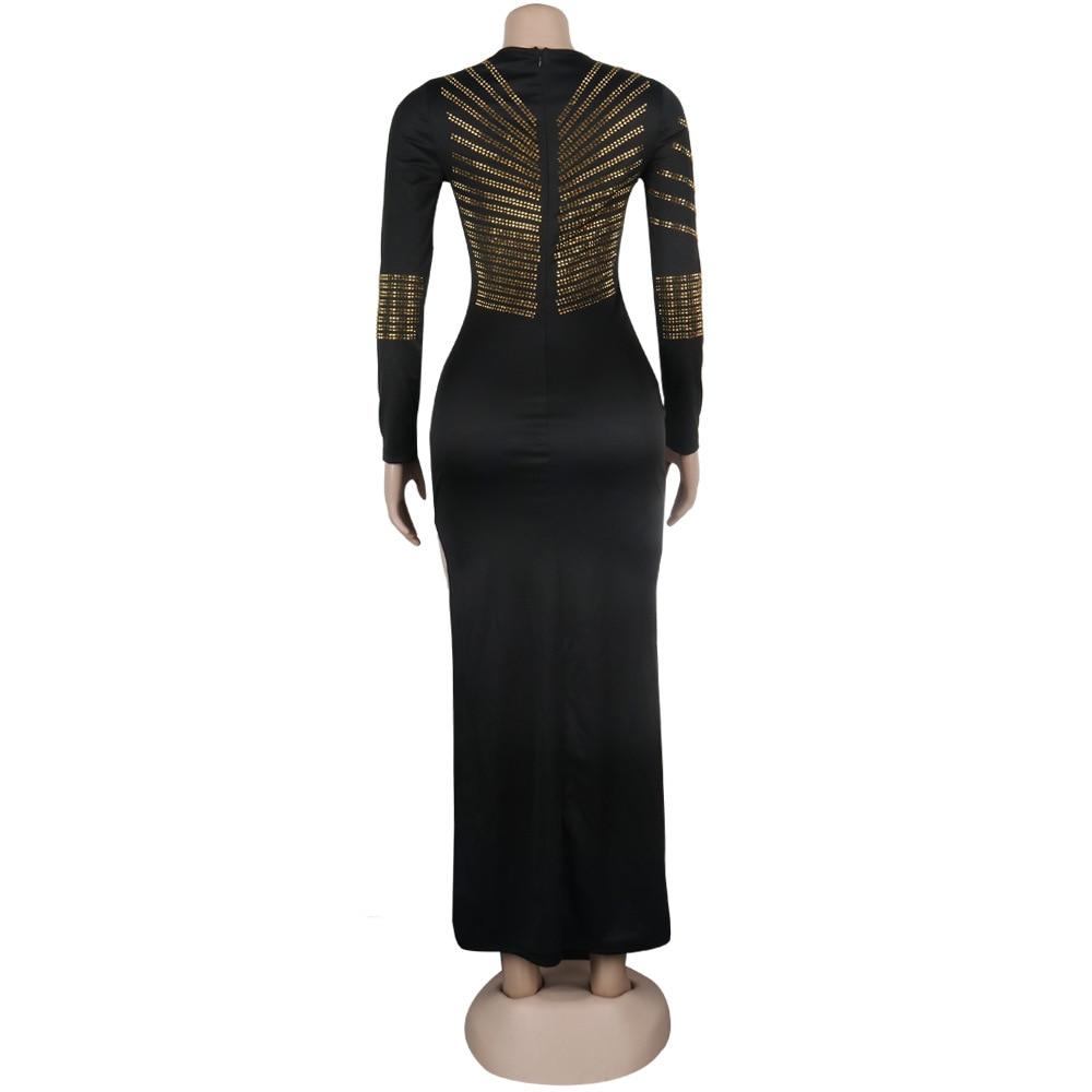 African Maxi Dresses For Women 2020 Black African Long Dress Sequins O-Neck Long Sleeves Daily Dress Evening Dress Party Dress