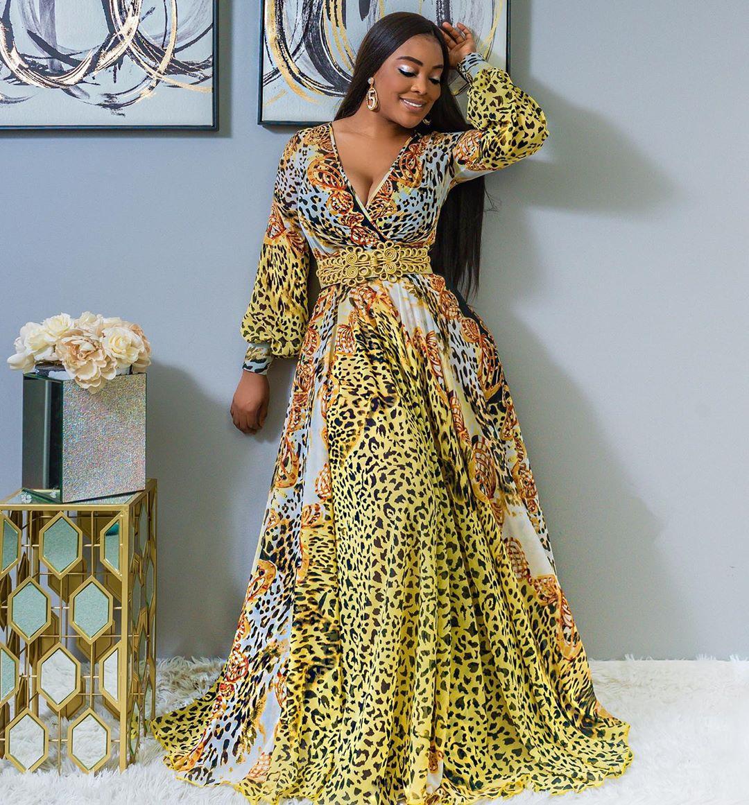 African Dresses For Women Fashion Print Maxi Dress Deep-V Fashion Robe Vintage Autumn Female African Elegant Party Long Dresses