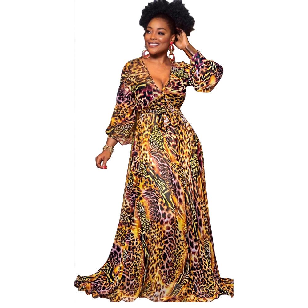 African Dresses For Women Fashion Print Maxi Dress Deep-V Fashion Robe Vintage Autumn Female African Elegant Party Long Dresses