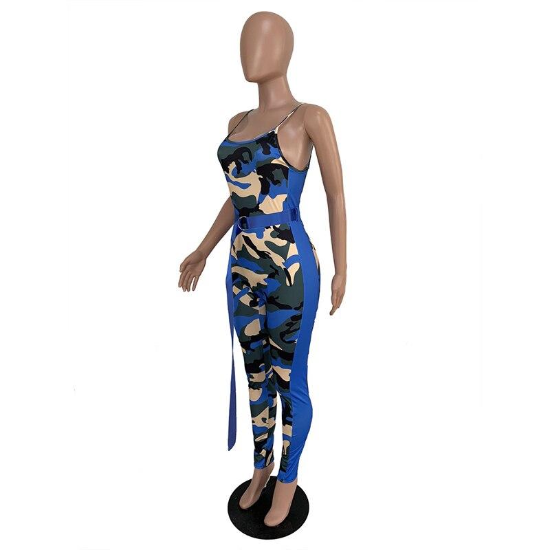 Camouflage Print Sexy Overalls For Women Spaghetti Strap Backless Bodycon Jumpsuits Summer Color Patchwork Skinny Beach Romper