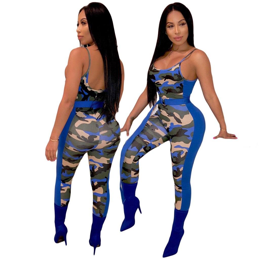 Camouflage Print Sexy Overalls For Women Spaghetti Strap Backless Bodycon Jumpsuits Summer Color Patchwork Skinny Beach Romper