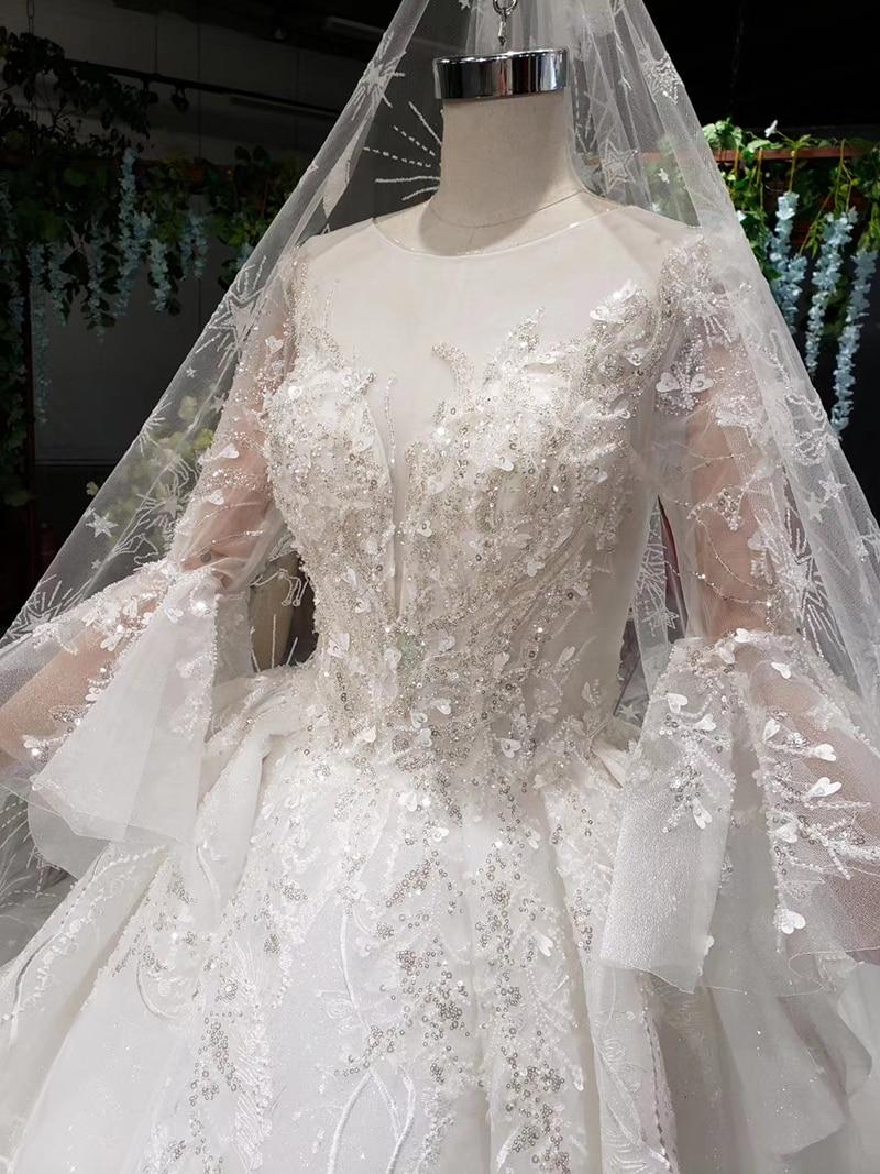 HTL681 dubai luxury wedding dress with royal train flare sleeve backless pleat beading bridal dresses vestidos de noiva 2019