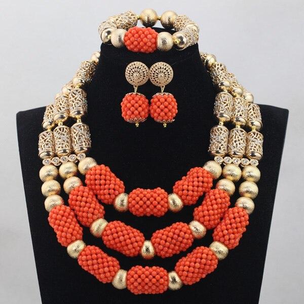 Fashion African Wedding Women Coral Beads Bib Jewelry Set New Costume Bridal Necklace Set Hot Free Shipping CNR673