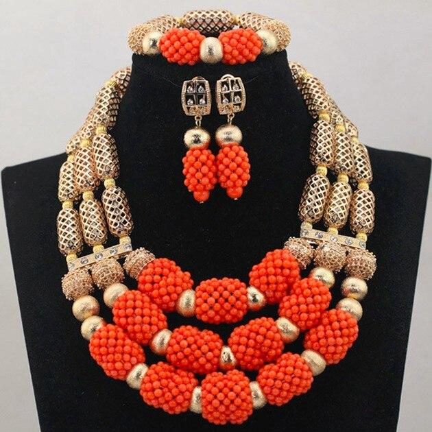 Fashion African Wedding Women Coral Beads Bib Jewelry Set New Costume Bridal Necklace Set Hot Free Shipping CNR673