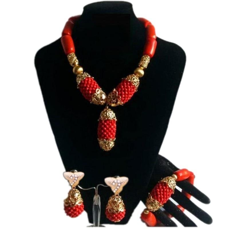 4ujewelry African Edo Traditional Bridal Jewelry Sets 100% Nature White Coral Necklace Set With Gold Blining Flower Bellow 2019