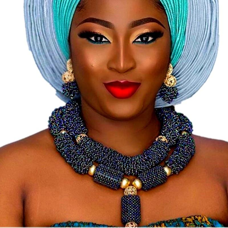 Luxury African Bridal Jewelry Sets Costume Choker Dark Blue Dubai Jewelry Sets For Women Free Shipping 2018 Nigerian Jewellery