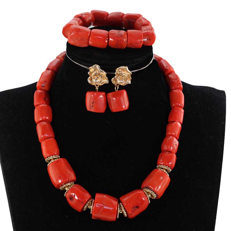 Elegant Women Chunky Flowers Pendant Necklace Jewelry Set Real Coral Beads Choker Necklace Jewelry for Bride 2018 New CL1304