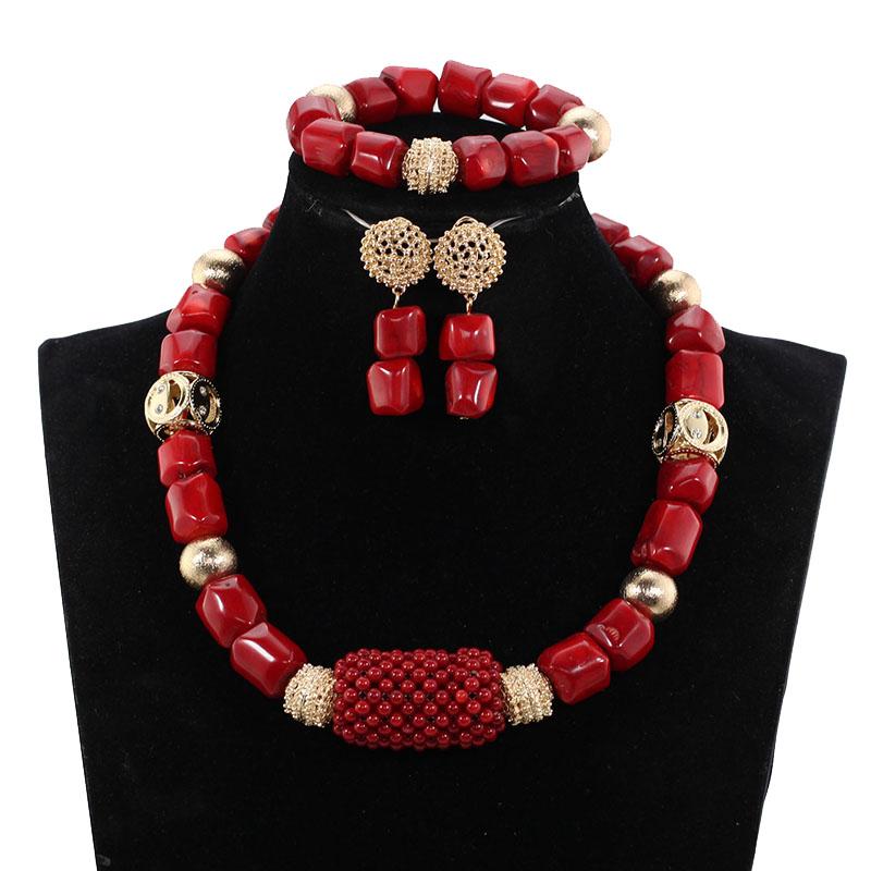 Elegant Women Chunky Flowers Pendant Necklace Jewelry Set Real Coral Beads Choker Necklace Jewelry for Bride 2018 New CL1304