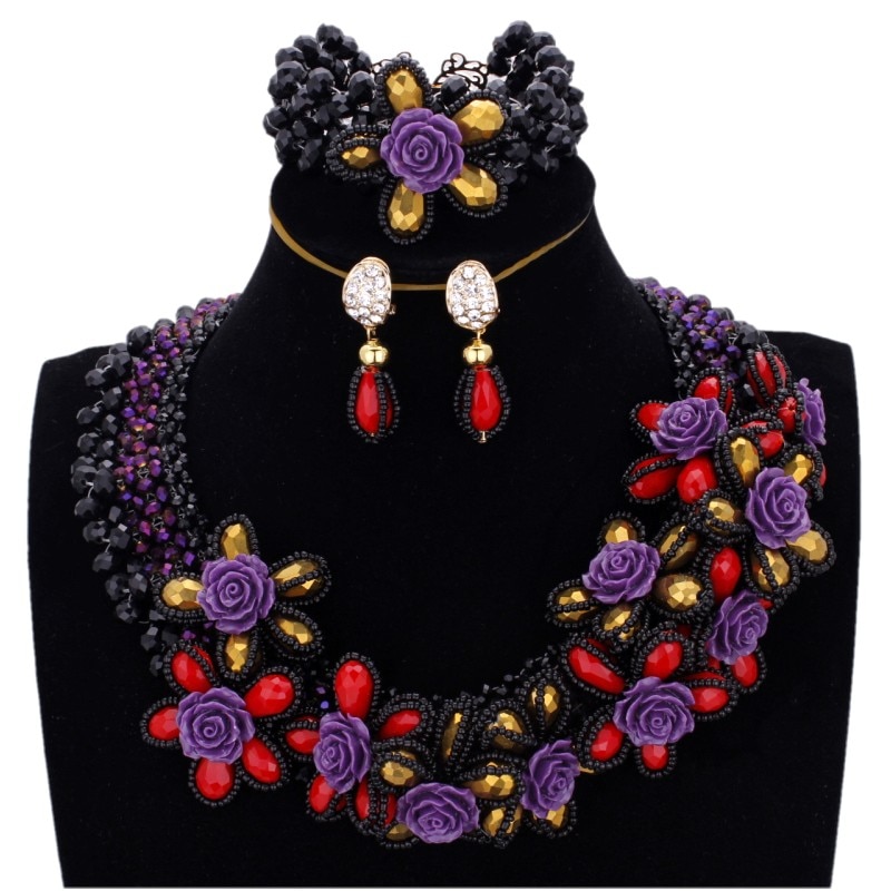 Dudo Beaded Jewelry Set orange Crystal And Coral Flower Set Jewelry 3 Layers African Necklace Set Free Shipping 2019 Choker Set