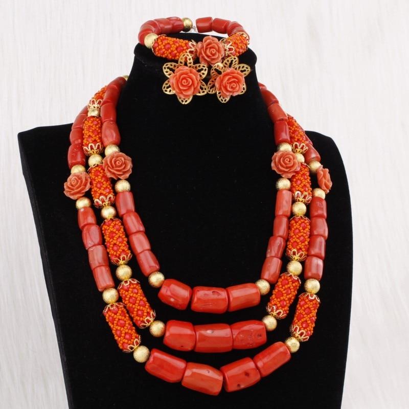 Dudo Jewelry African Nigerian Beads Dubai Wedding Jewelry Sets For Women Red Gold Bold Balls Bridal Necklace Jewellery Set 2018
