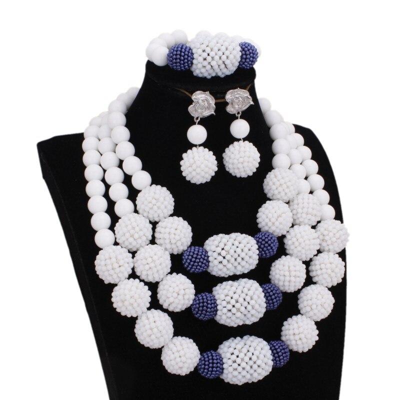 Pure White and Gold Bridal Jewelry Set Balls Wedding Jewellery Set African Nigerian Beads Necklace Earrings Bracelet Set 2018
