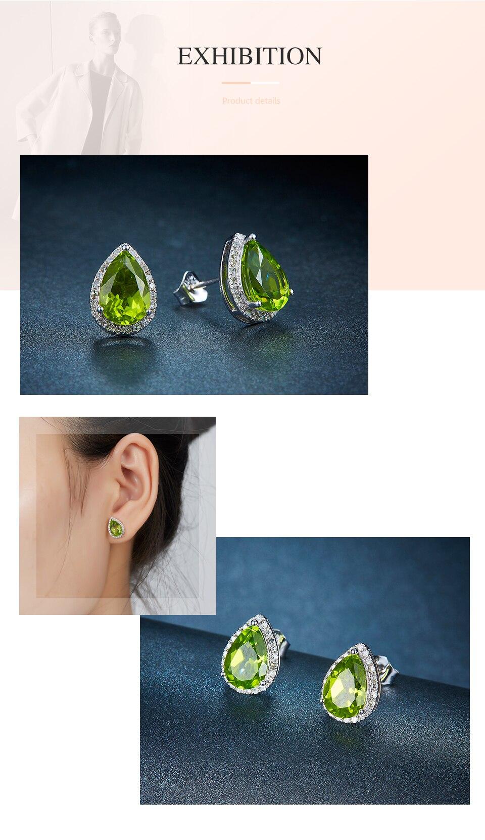 Lohaspie Solid 14K White Gold Natural Gemstone Peridot & Diamond Stud Earrings & Pendant Bridal Jewelry Sets For Women NEW