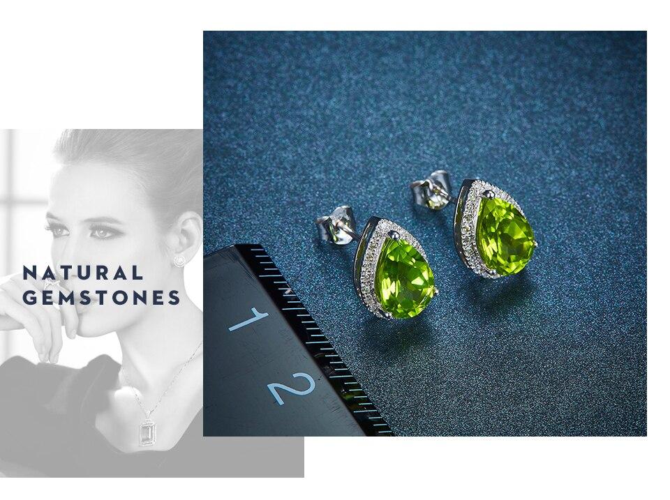 Lohaspie Solid 14K White Gold Natural Gemstone Peridot & Diamond Stud Earrings & Pendant Bridal Jewelry Sets For Women NEW